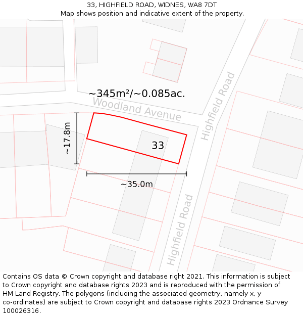 33, HIGHFIELD ROAD, WIDNES, WA8 7DT: Plot and title map