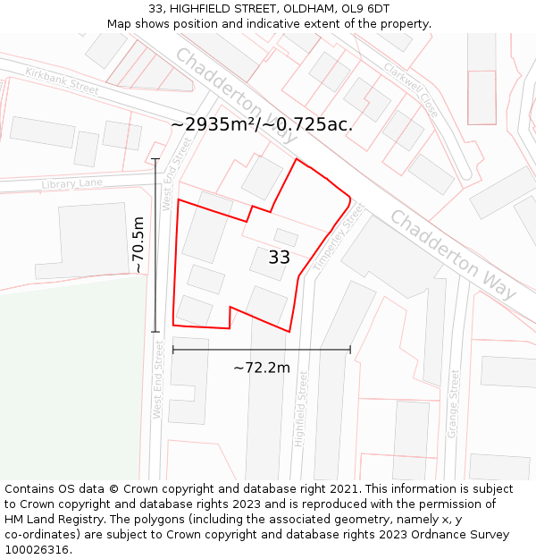 33, HIGHFIELD STREET, OLDHAM, OL9 6DT: Plot and title map