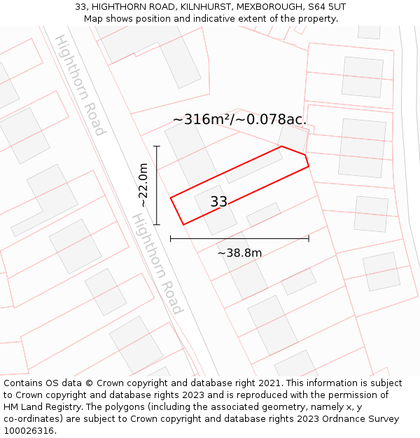 33, HIGHTHORN ROAD, KILNHURST, MEXBOROUGH, S64 5UT: Plot and title map