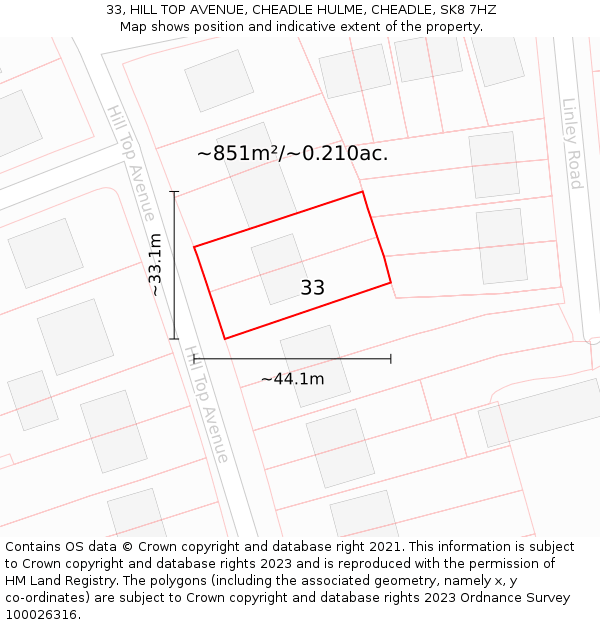 33, HILL TOP AVENUE, CHEADLE HULME, CHEADLE, SK8 7HZ: Plot and title map