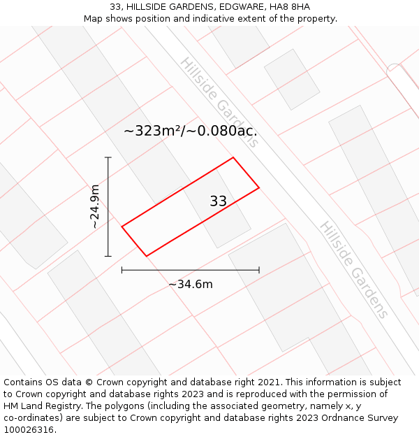 33, HILLSIDE GARDENS, EDGWARE, HA8 8HA: Plot and title map