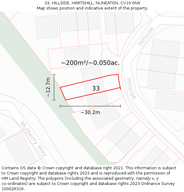 33, HILLSIDE, HARTSHILL, NUNEATON, CV10 0NX: Plot and title map