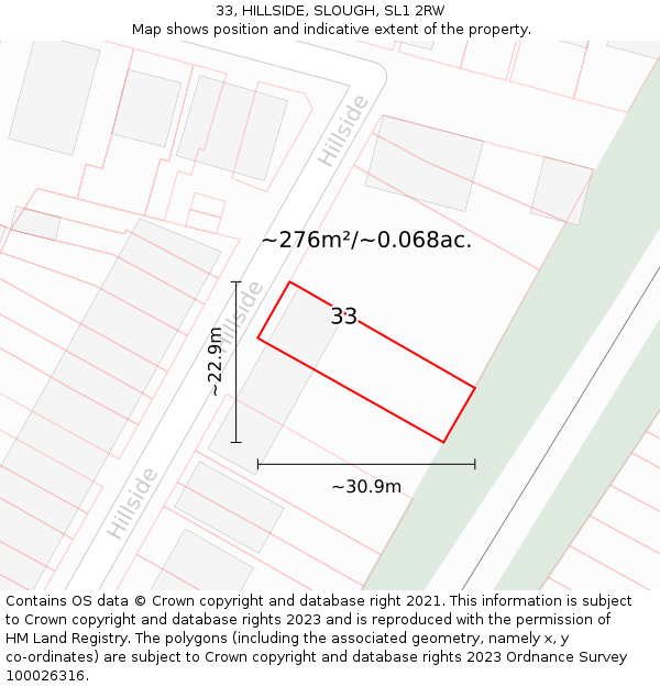 33, HILLSIDE, SLOUGH, SL1 2RW: Plot and title map