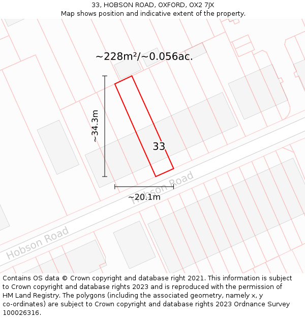 33, HOBSON ROAD, OXFORD, OX2 7JX: Plot and title map