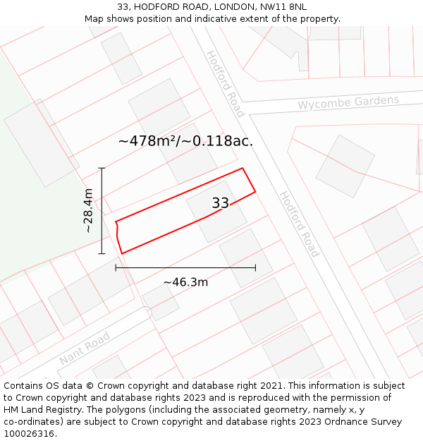 33, HODFORD ROAD, LONDON, NW11 8NL: Plot and title map