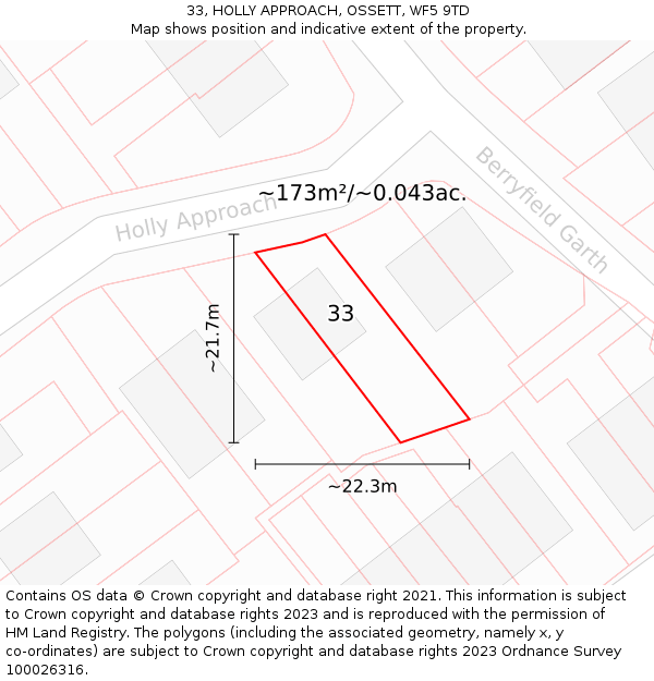 33, HOLLY APPROACH, OSSETT, WF5 9TD: Plot and title map