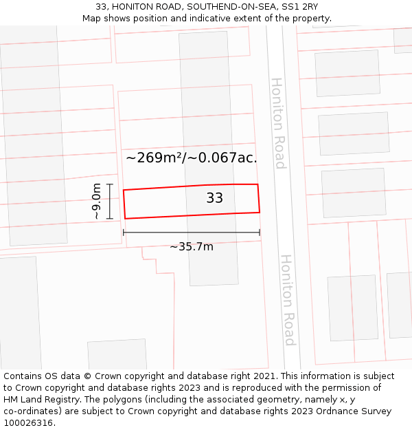 33, HONITON ROAD, SOUTHEND-ON-SEA, SS1 2RY: Plot and title map