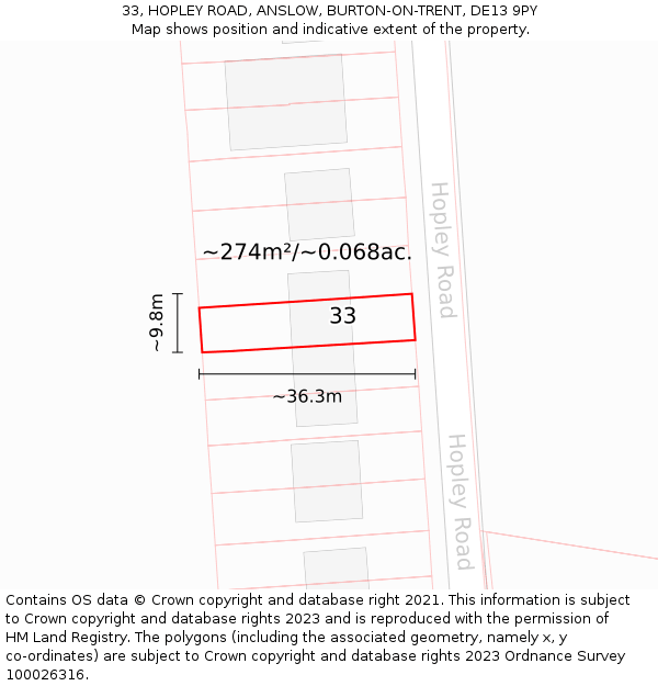 33, HOPLEY ROAD, ANSLOW, BURTON-ON-TRENT, DE13 9PY: Plot and title map