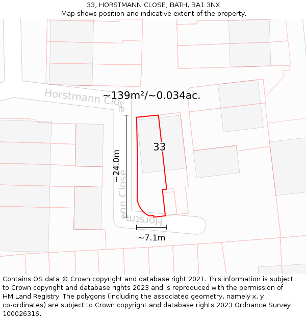 33, HORSTMANN CLOSE, BATH, BA1 3NX: Plot and title map