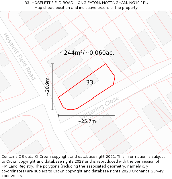 33, HOSELETT FIELD ROAD, LONG EATON, NOTTINGHAM, NG10 1PU: Plot and title map