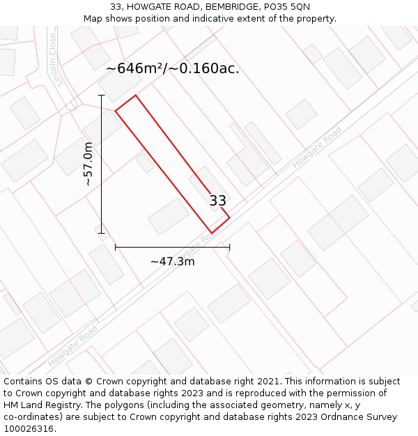 33, HOWGATE ROAD, BEMBRIDGE, PO35 5QN: Plot and title map