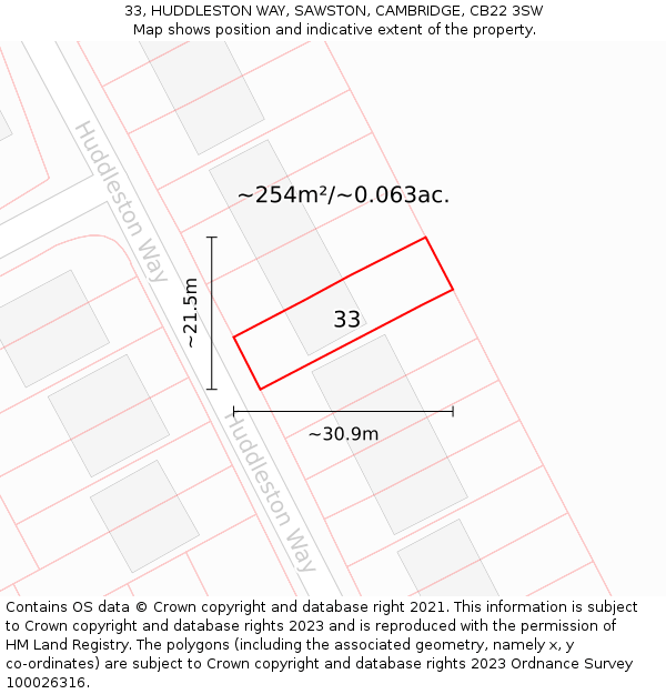 33, HUDDLESTON WAY, SAWSTON, CAMBRIDGE, CB22 3SW: Plot and title map