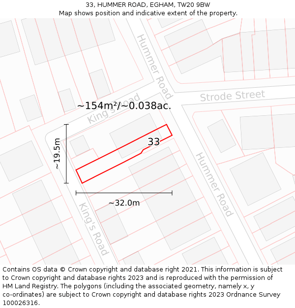 33, HUMMER ROAD, EGHAM, TW20 9BW: Plot and title map