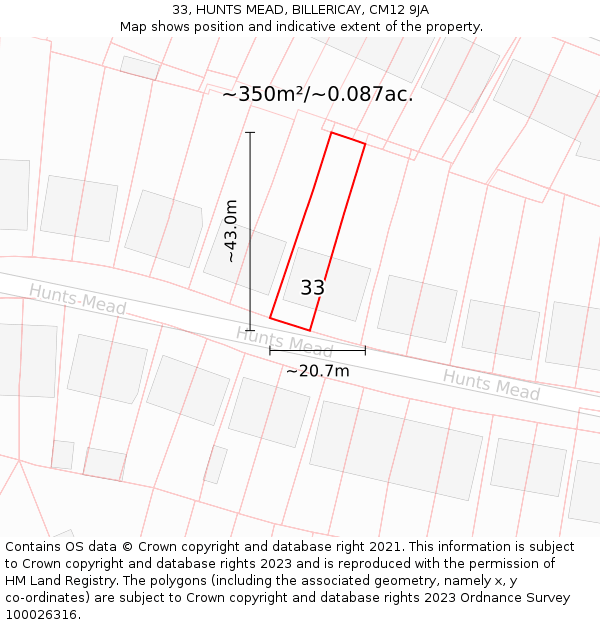 33, HUNTS MEAD, BILLERICAY, CM12 9JA: Plot and title map