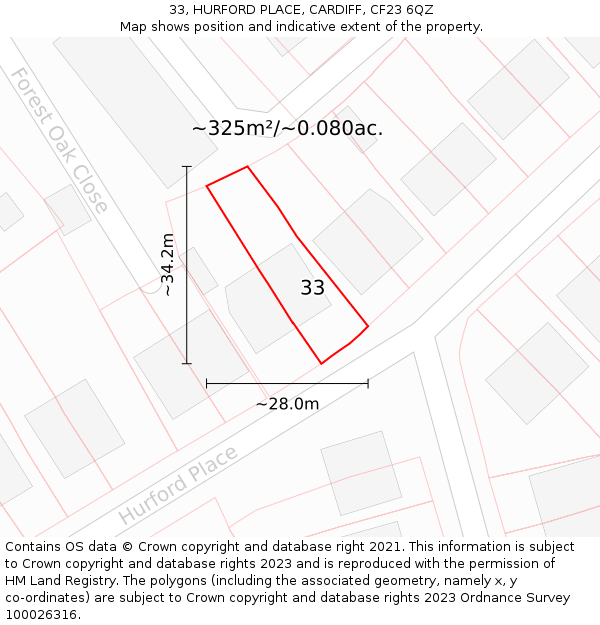 33, HURFORD PLACE, CARDIFF, CF23 6QZ: Plot and title map