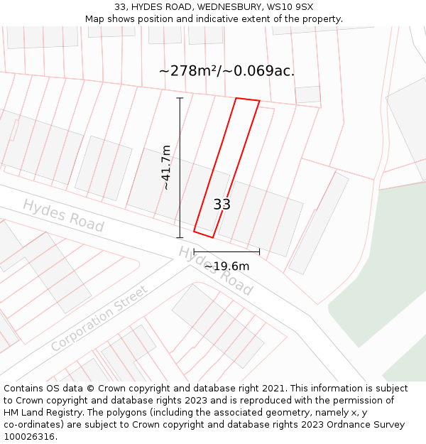 33, HYDES ROAD, WEDNESBURY, WS10 9SX: Plot and title map