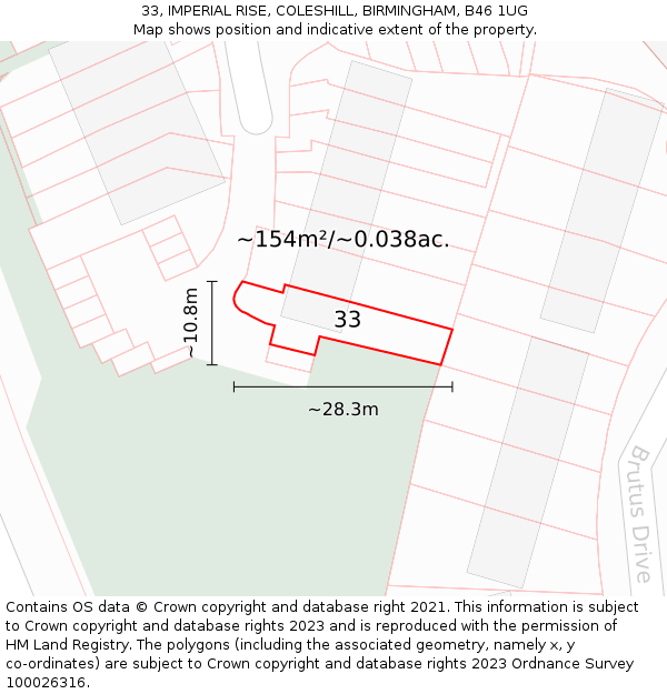 33, IMPERIAL RISE, COLESHILL, BIRMINGHAM, B46 1UG: Plot and title map