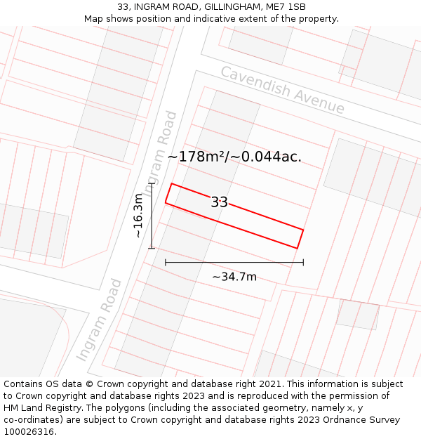 33, INGRAM ROAD, GILLINGHAM, ME7 1SB: Plot and title map