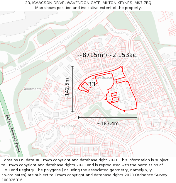 33, ISAACSON DRIVE, WAVENDON GATE, MILTON KEYNES, MK7 7RQ: Plot and title map