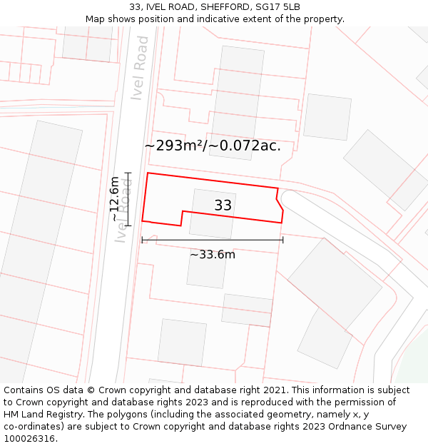 33, IVEL ROAD, SHEFFORD, SG17 5LB: Plot and title map