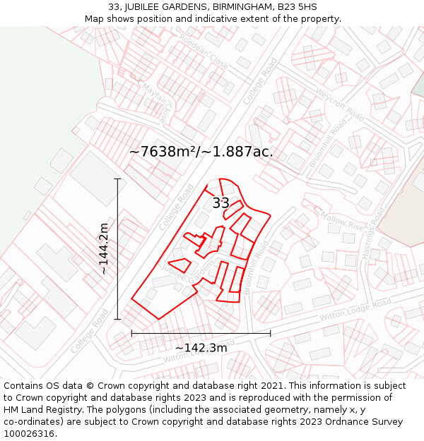 33, JUBILEE GARDENS, BIRMINGHAM, B23 5HS: Plot and title map