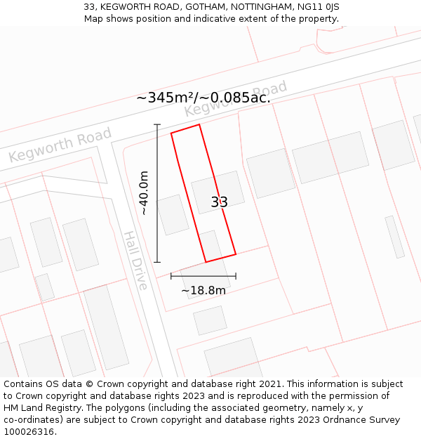 33, KEGWORTH ROAD, GOTHAM, NOTTINGHAM, NG11 0JS: Plot and title map