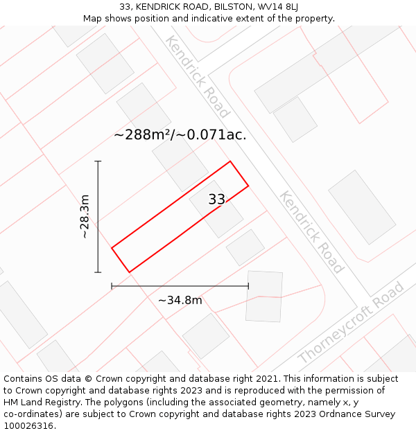 33, KENDRICK ROAD, BILSTON, WV14 8LJ: Plot and title map