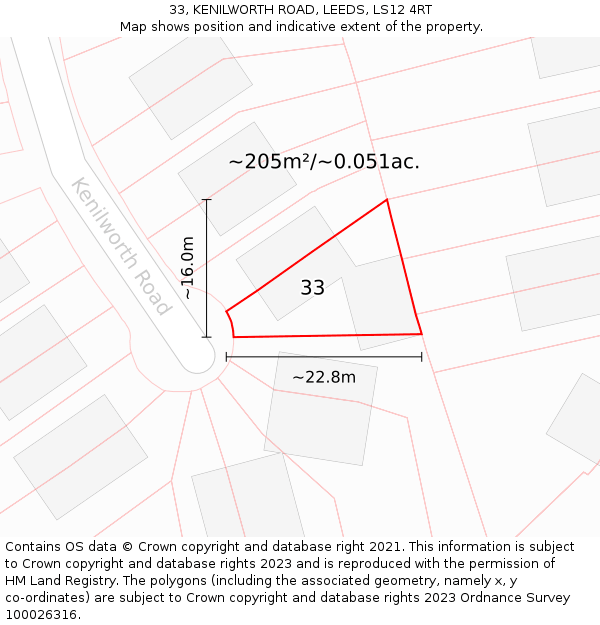 33, KENILWORTH ROAD, LEEDS, LS12 4RT: Plot and title map