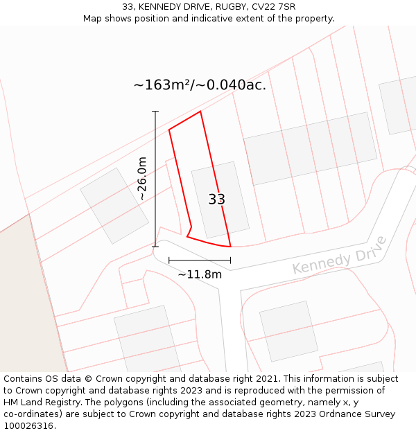 33, KENNEDY DRIVE, RUGBY, CV22 7SR: Plot and title map