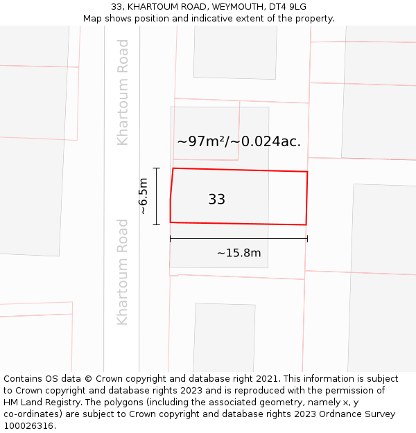 33, KHARTOUM ROAD, WEYMOUTH, DT4 9LG: Plot and title map