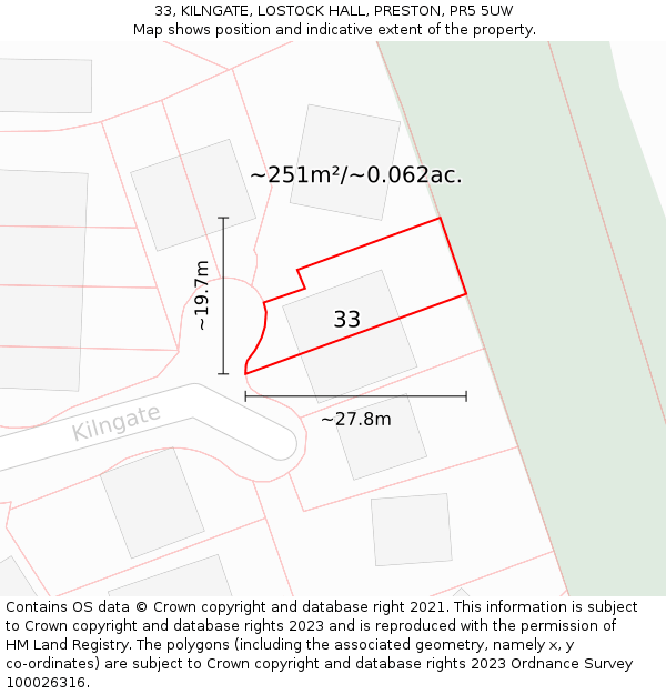 33, KILNGATE, LOSTOCK HALL, PRESTON, PR5 5UW: Plot and title map