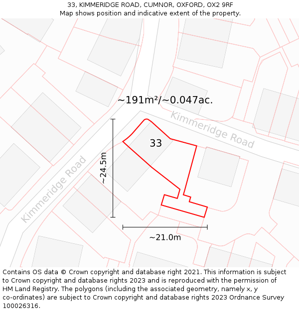 33, KIMMERIDGE ROAD, CUMNOR, OXFORD, OX2 9RF: Plot and title map