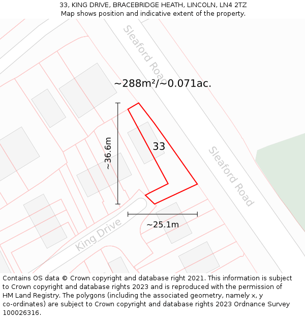 33, KING DRIVE, BRACEBRIDGE HEATH, LINCOLN, LN4 2TZ: Plot and title map