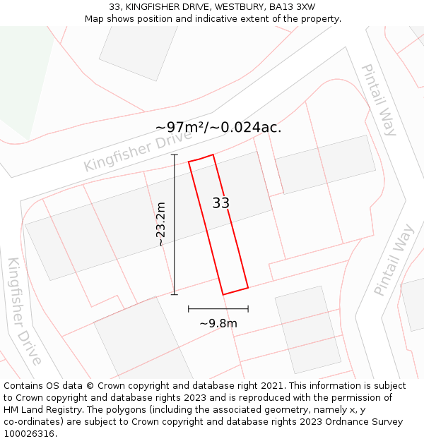 33, KINGFISHER DRIVE, WESTBURY, BA13 3XW: Plot and title map