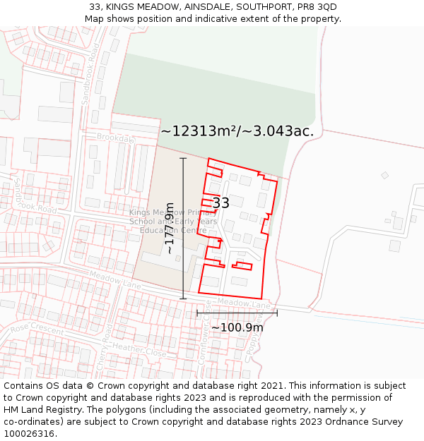 33, KINGS MEADOW, AINSDALE, SOUTHPORT, PR8 3QD: Plot and title map