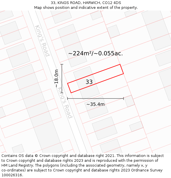 33, KINGS ROAD, HARWICH, CO12 4DS: Plot and title map