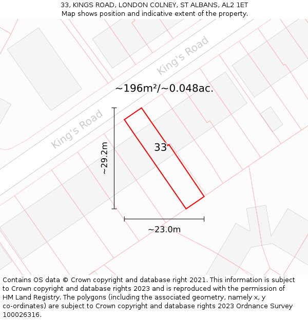 33, KINGS ROAD, LONDON COLNEY, ST ALBANS, AL2 1ET: Plot and title map