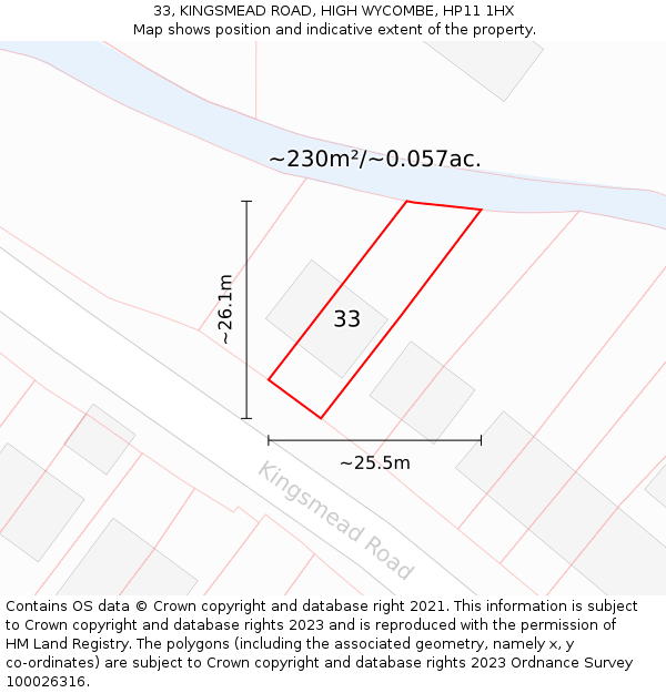 33, KINGSMEAD ROAD, HIGH WYCOMBE, HP11 1HX: Plot and title map