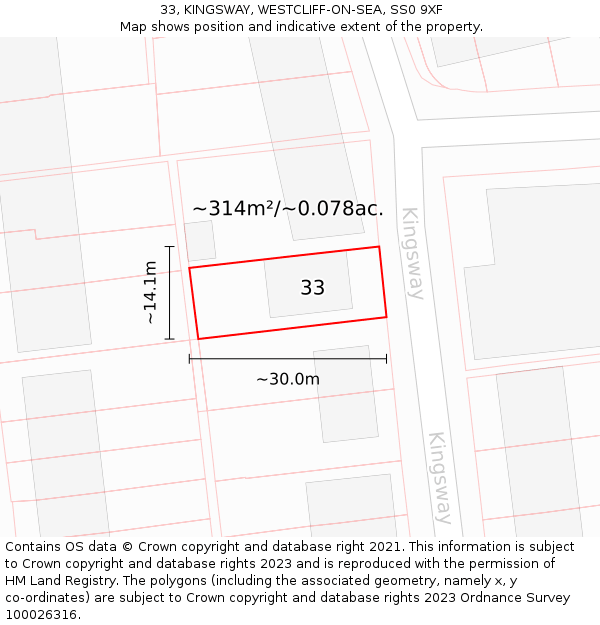 33, KINGSWAY, WESTCLIFF-ON-SEA, SS0 9XF: Plot and title map