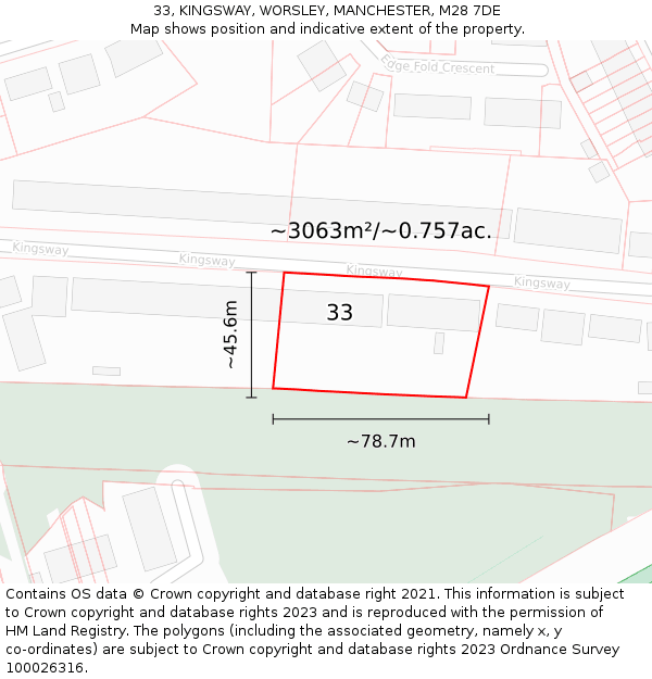 33, KINGSWAY, WORSLEY, MANCHESTER, M28 7DE: Plot and title map