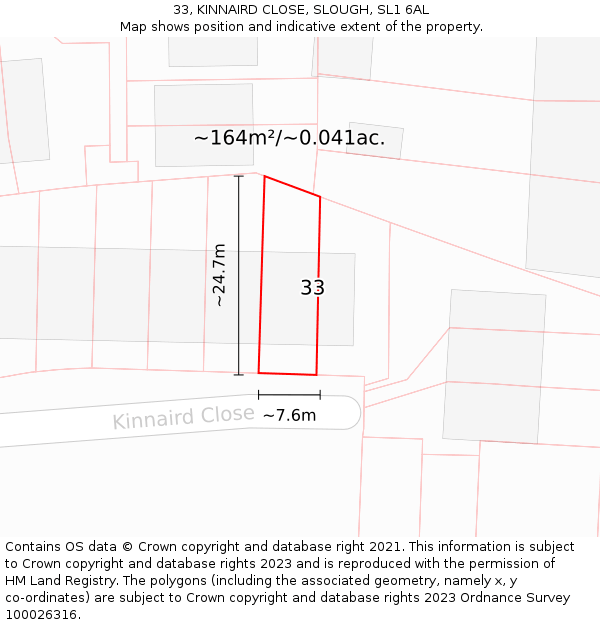 33, KINNAIRD CLOSE, SLOUGH, SL1 6AL: Plot and title map