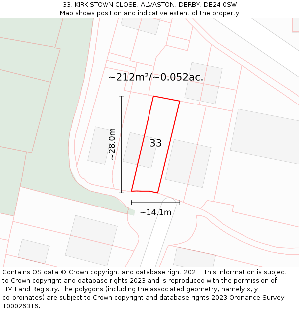 33, KIRKISTOWN CLOSE, ALVASTON, DERBY, DE24 0SW: Plot and title map