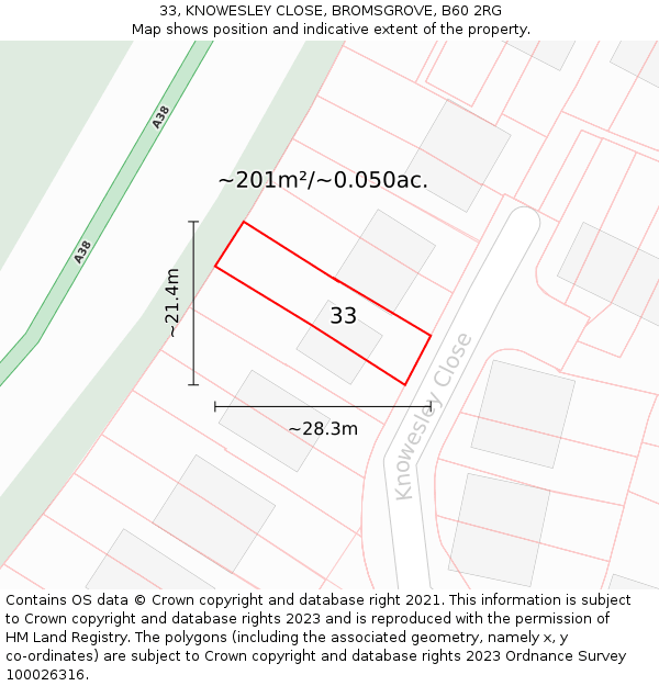 33, KNOWESLEY CLOSE, BROMSGROVE, B60 2RG: Plot and title map