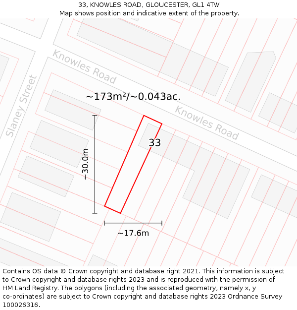 33, KNOWLES ROAD, GLOUCESTER, GL1 4TW: Plot and title map