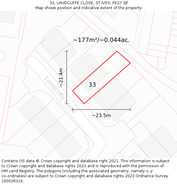 33, LANDCLIFFE CLOSE, ST IVES, PE27 3JF: Plot and title map