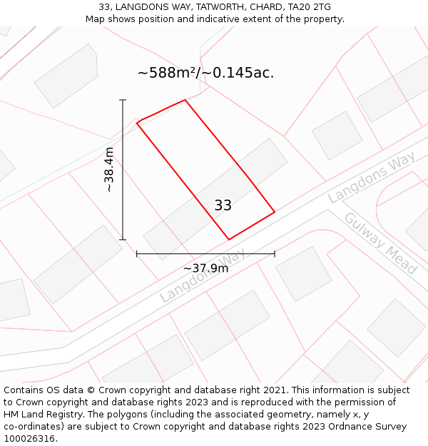 33, LANGDONS WAY, TATWORTH, CHARD, TA20 2TG: Plot and title map