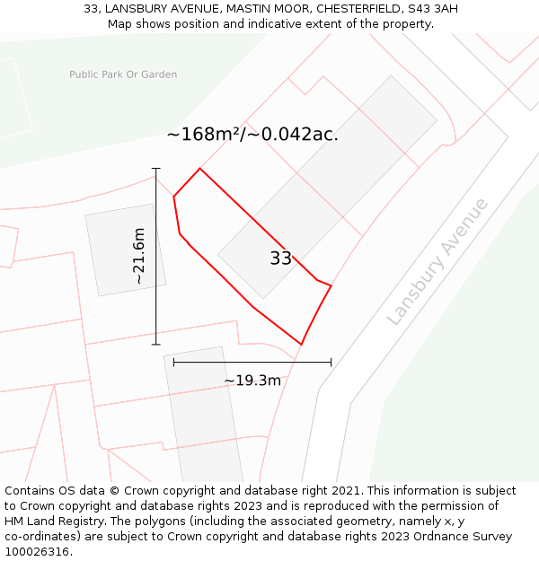 33, LANSBURY AVENUE, MASTIN MOOR, CHESTERFIELD, S43 3AH: Plot and title map