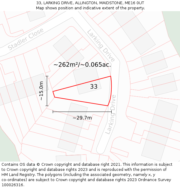 33, LARKING DRIVE, ALLINGTON, MAIDSTONE, ME16 0UT: Plot and title map