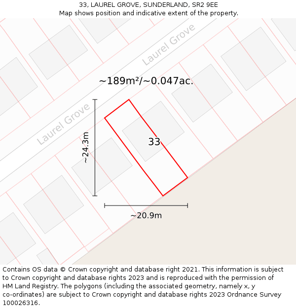 33, LAUREL GROVE, SUNDERLAND, SR2 9EE: Plot and title map