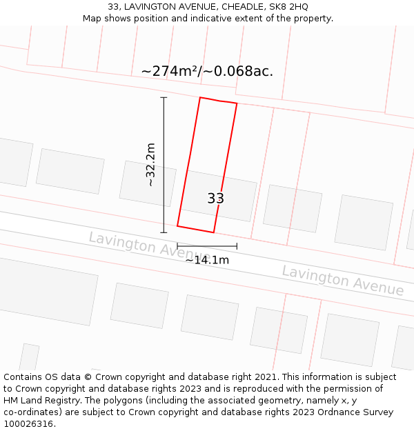 33, LAVINGTON AVENUE, CHEADLE, SK8 2HQ: Plot and title map